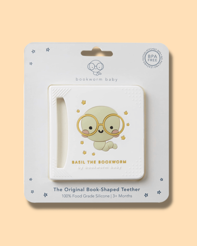 Baby bookworm silicone teether