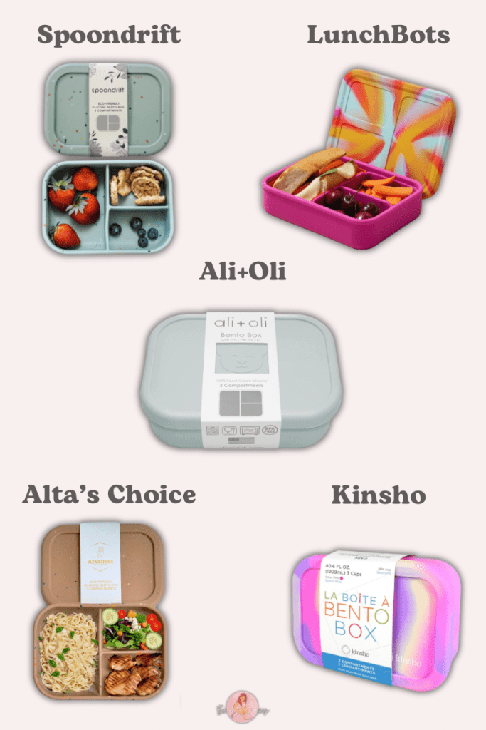 Collage of silicone bento boxes with light background 