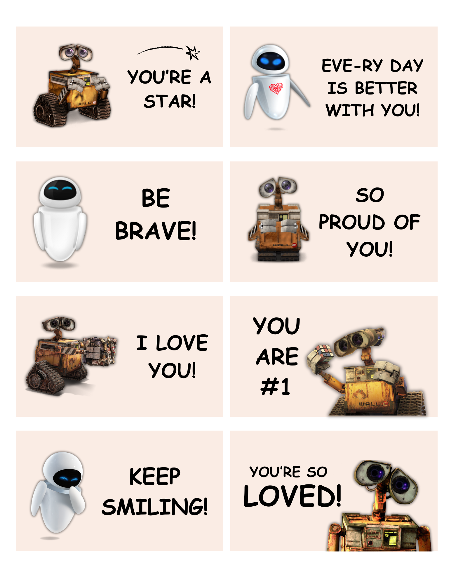 Free Printable Wall-E Lunch Notes Sheet 1