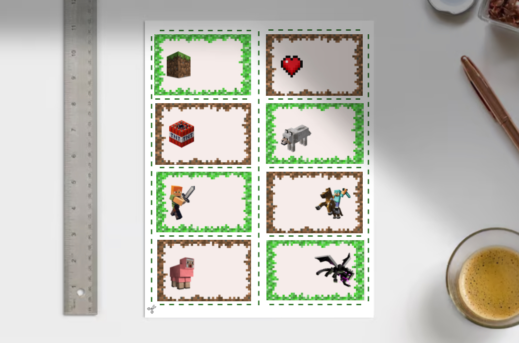 Blank Minecraft lunchbox notes preview with Minecraft characters 